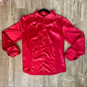 Apostrophe Red Button Up Long Sleeve Blouse